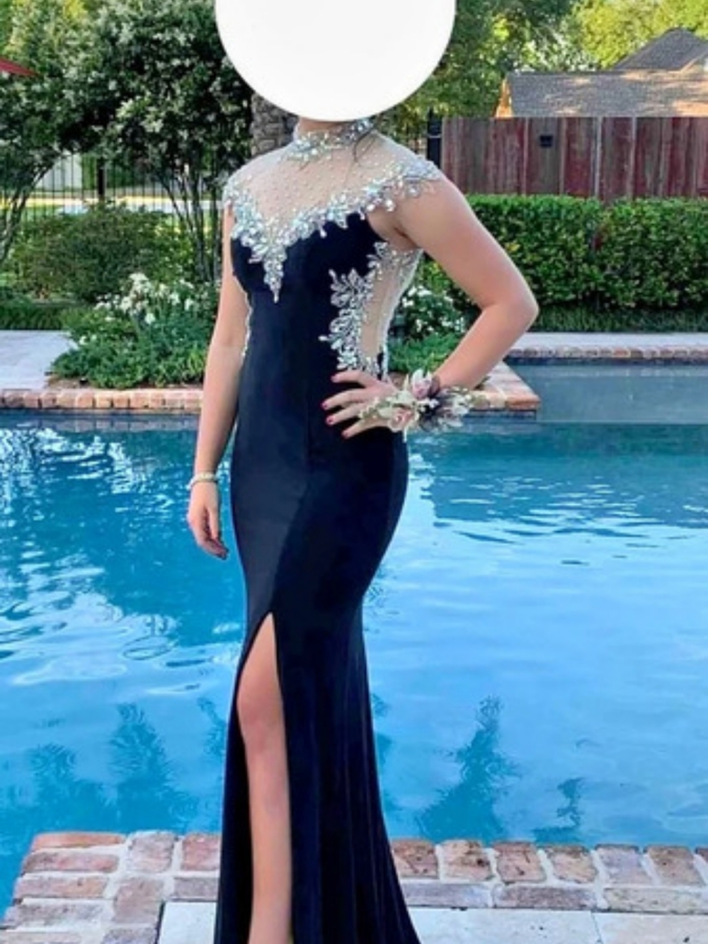 Jovani Embellished Maxi Dress in Black & Gold Size XS Like New
